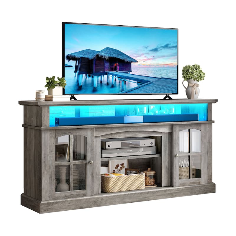 Moasis Farmhouse 65" Highboy LED TV Stand, Entertainment Center Media Console for TV up to 65" - 65 inches - Grey Wash