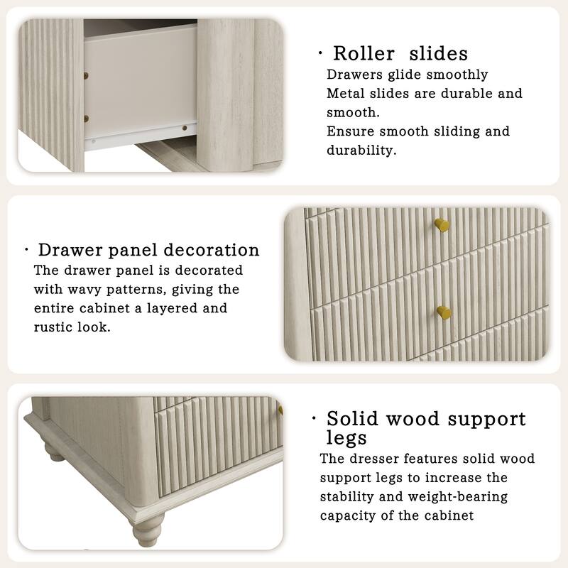 Fluted 5 Drawer Dresser, 45 Inch Tall Modern Chest Of Drawers, Bedroom Dresser With Metal Handle, Wooden Drawer Organizer