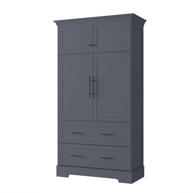 Farmhouse Kitchen Pantry, 40"W - 4-Door Freestanding Cabinet with Pull-Out Trays, Drawers & Pan Storag