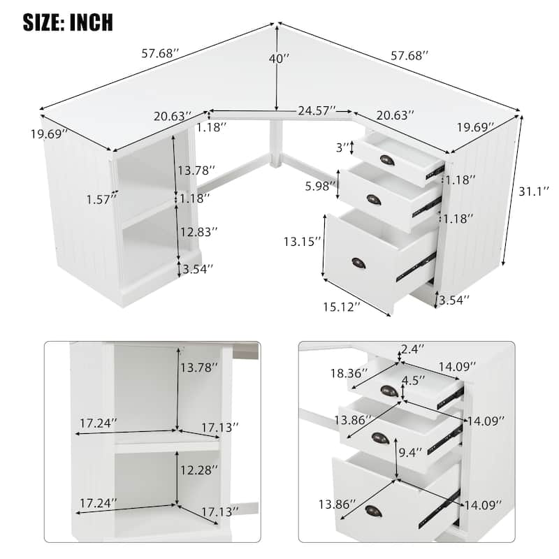 Modern L Shaped Executive Desk with 2 Storage Cabinets and 3 Drawers