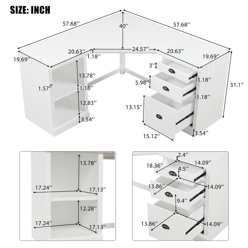 Modern L Shaped Executive Office Desk with 3 Drawers and Open Shelves for Home Office or Study Room Use