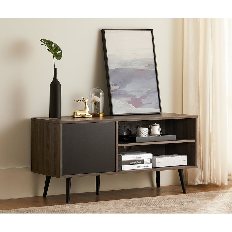 WAMPAT Mid Century Modern TV Stand for 55 inch Flact Screen, Wood TV Cabinet Media Console with Storage