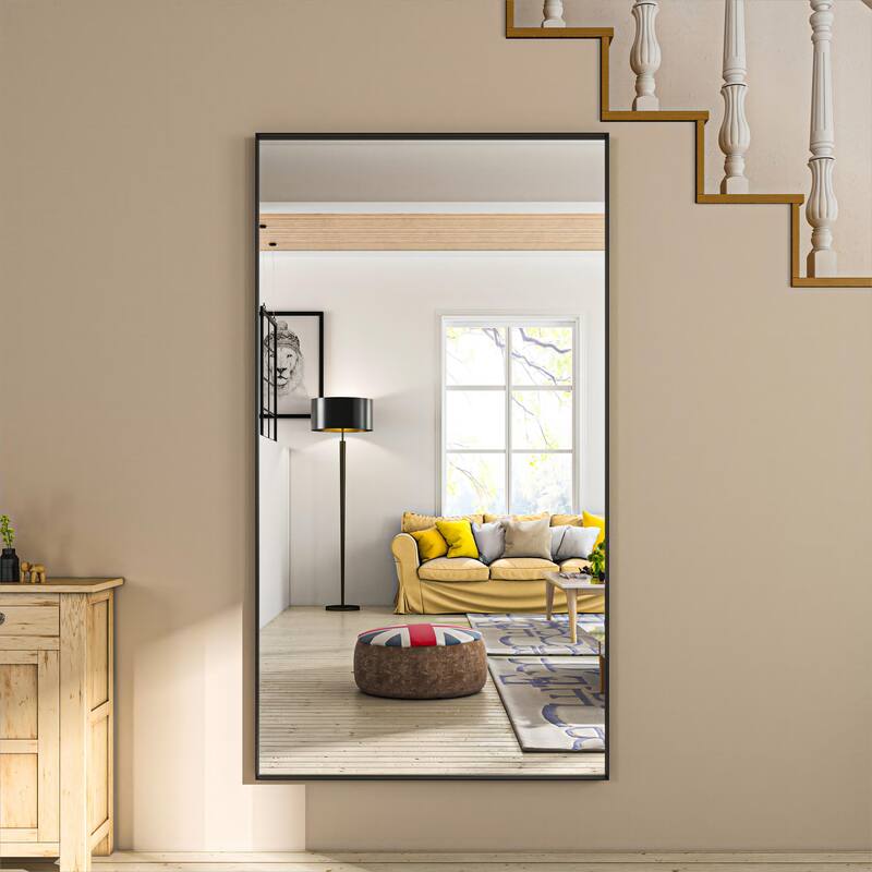 Organnice Rectangular Mirror Modern Black Frame Bathroom Vanity Mirror Clean Glass - 55"L*30"W