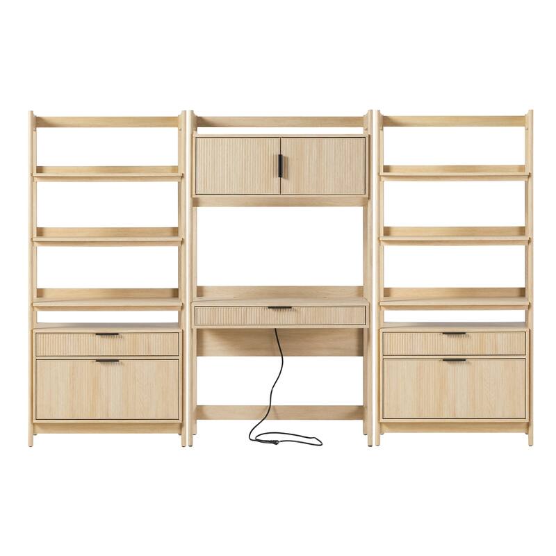 Walker Edison Hutch Desk with 2 Wide Bookcases