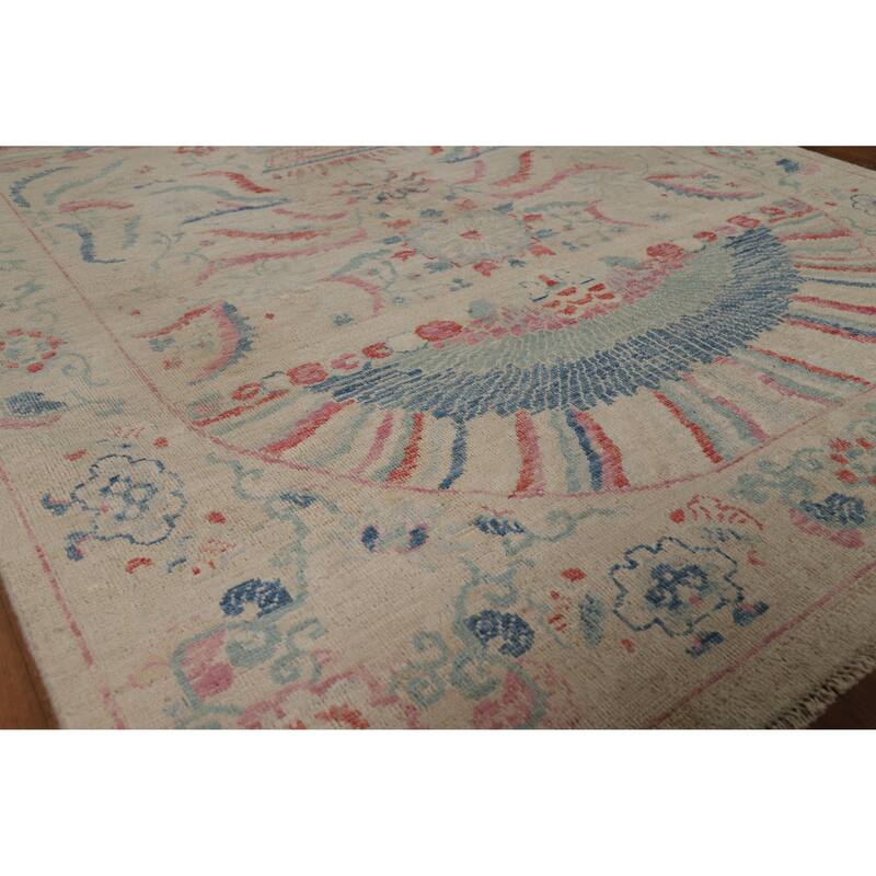 Vegetable Dye Beige Art Deco Turkish Rug Hand-Knotted Wool Carpet - 5'0"x 6'11" - 5'0"x 6'11" - Ivory/Beige