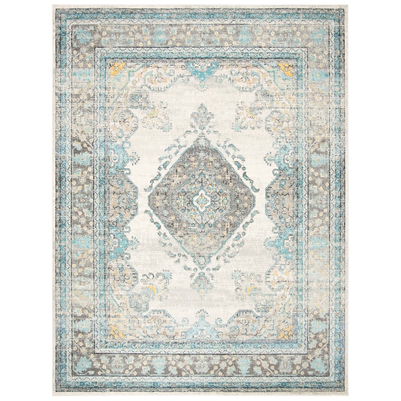SAFAVIEH, Evoke Seniha Vintage Boho Medallion Rug - 9' x 12' - Grey/Blue