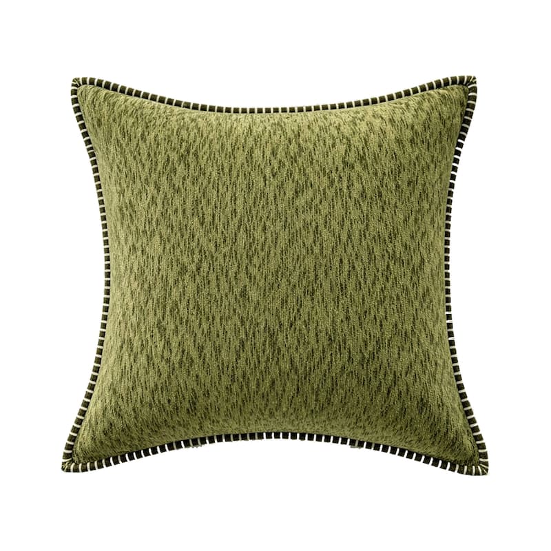 Textured Throw Pillow with Stitched Contrast Edge Set of 2 - Green