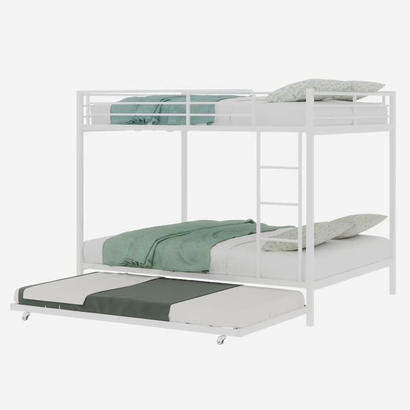 Metal Bunk Bed with Trundle and Safety Rails Modern Minimalist Design for Kids Guest or Shared Rooms