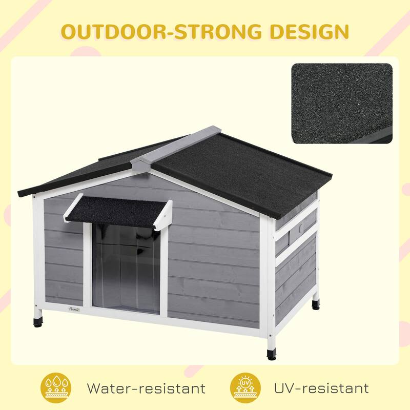 PawHut Dog House Outdoor Cabin Style with Openable Roof, Gray