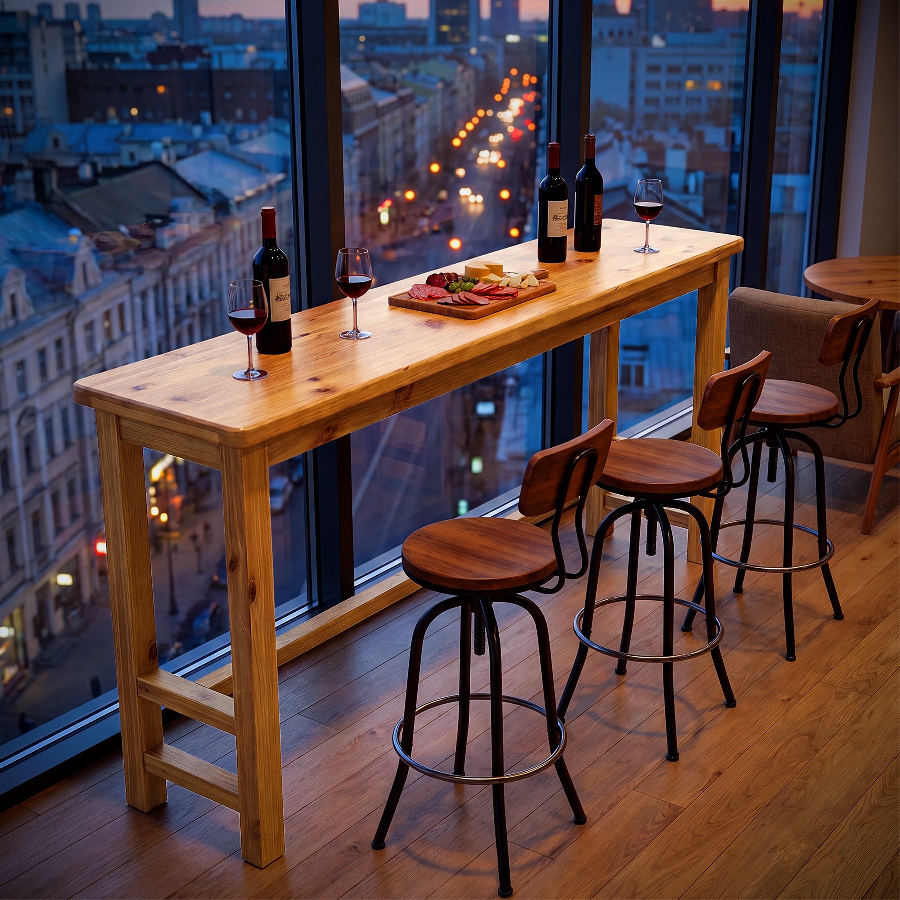 63" Long Solid Wood Bar Table, Farmhouse Bar Height Pub Table with Footrest
