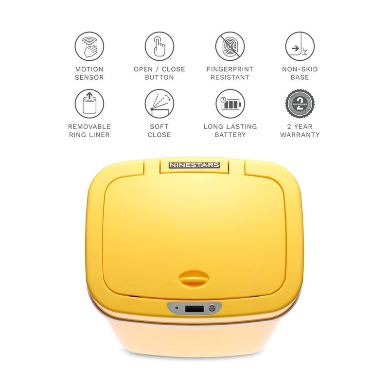 NINESTARS 3.2 Gallon Yellow Rectangular Motion Sensor Trash Can