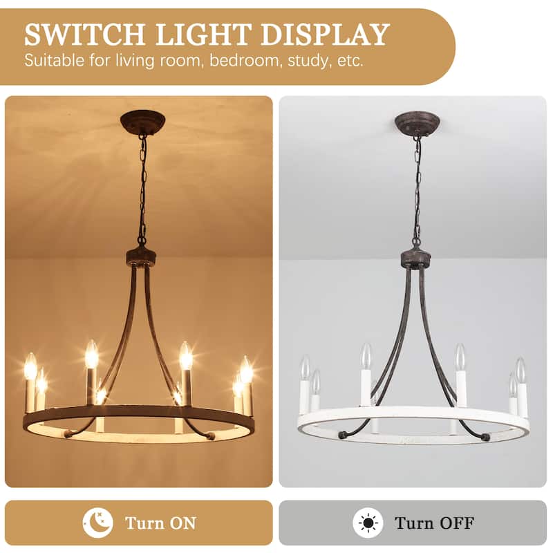 8-light Rustic Farmhouse Wagon Wheel Chandelier Candle Dining Room Lighting Fixtures for Kitchen Island Foyer - N/A