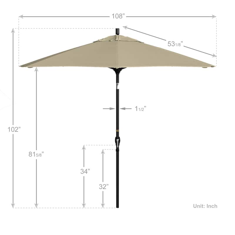 California Umbrella 9' Round Crank Lift Push Button Tilt Black Aluminum Patio Umbrella with Sunbrella Spectrum Dove Fabric