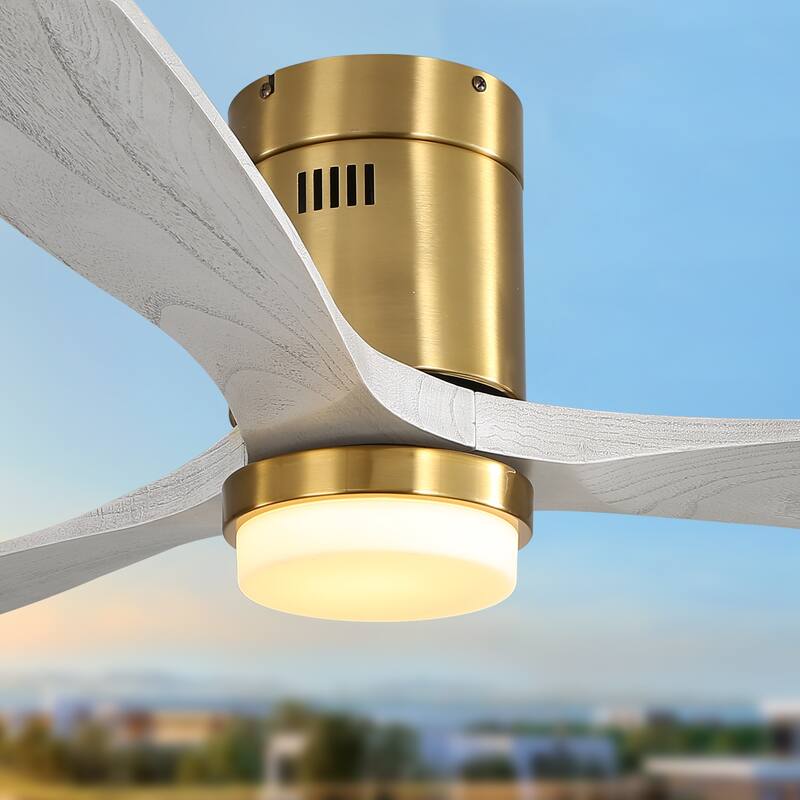 Modern Embedded Ceiling Fan Light with Lighting and 3 Wooden Blades, Reversible DC Motor for Bedroom and Lounge Area
