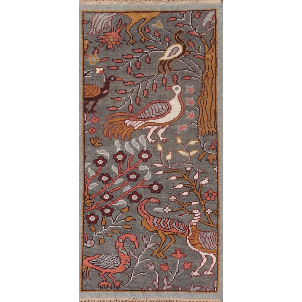 Animal Pictorial Ziegler Accent Rug Handmade Oriental Wool Carpet - 2'6"x 6'0"