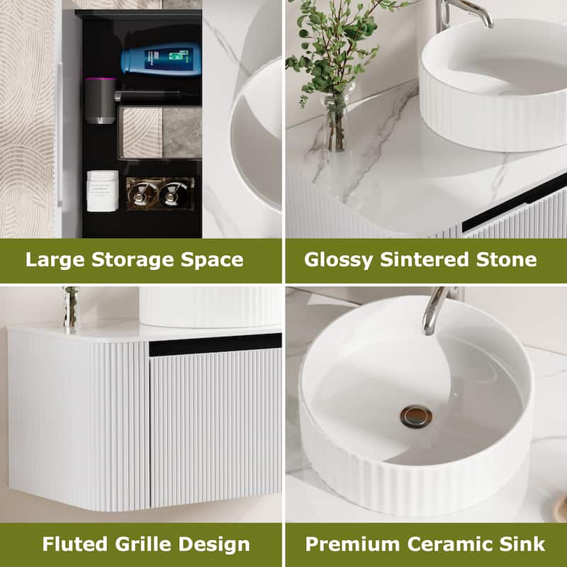 28" Modern Floating Bathroom Vanities with Sink, White