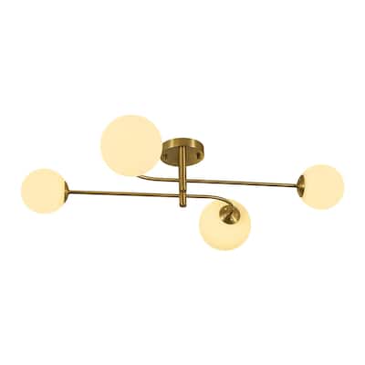 Mid-Century 4-Light Opal Glass Globe Sputnik Semi Flush Mount