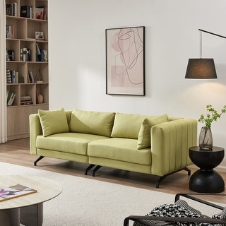 Light Green Couches Fabric Sofa Couch w/ 4 Pillows and Removable Back Pillows, Square Arms Sofa Upholstered Loveseat