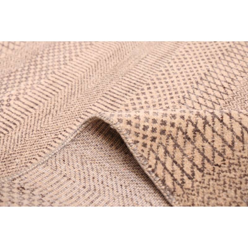 ECARPETGALLERY Hand-knotted Finest Silk Shadow Tan Viscose, Wool Rug - 5'11 x 8'10