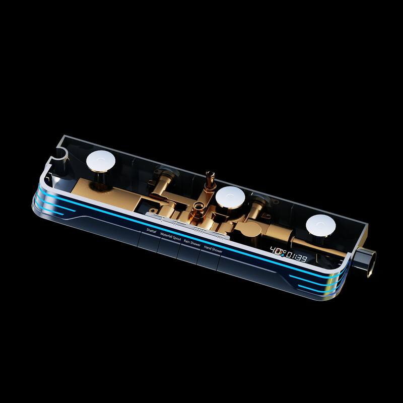 Exposed Tub and Shower Faucet with Hand Shower Brass Thermostatic Brass Wall Mount Complete Shower System with Waist Massage