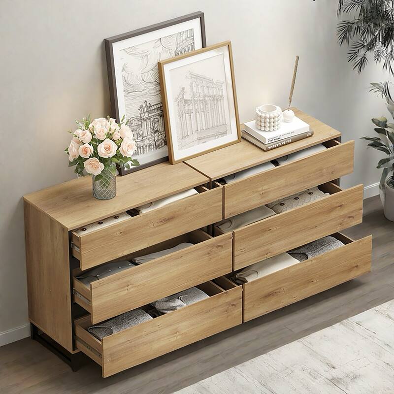 Dresser for Bedroom, Closet Organizers and Storage, Chest of Drawers with Metal Base, Modern Wood Dresser for Living Room