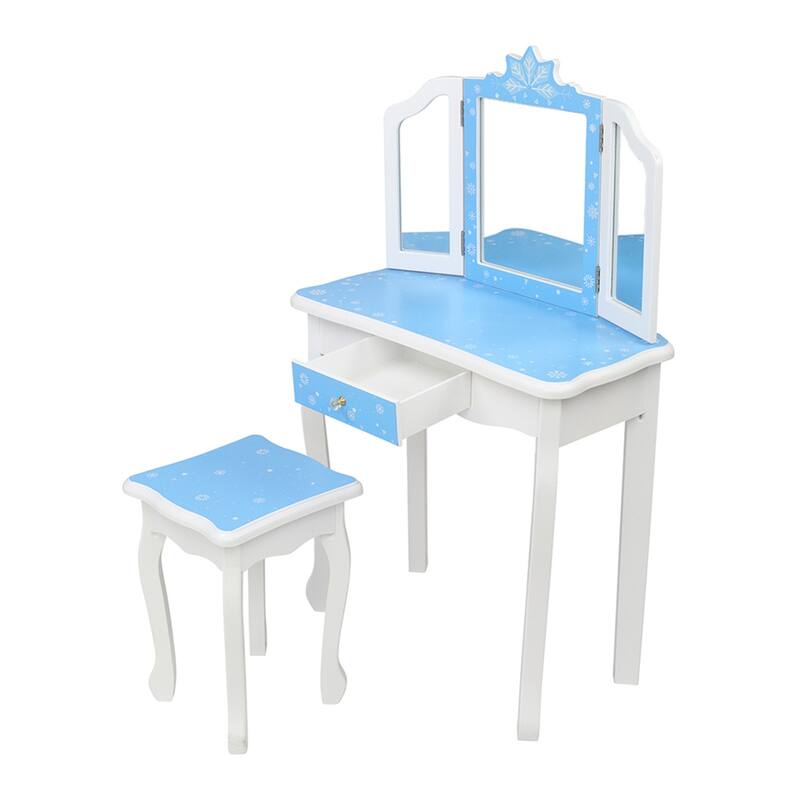 Children's ThreeSided Folding Mirror Dressing Table with Chair Bed