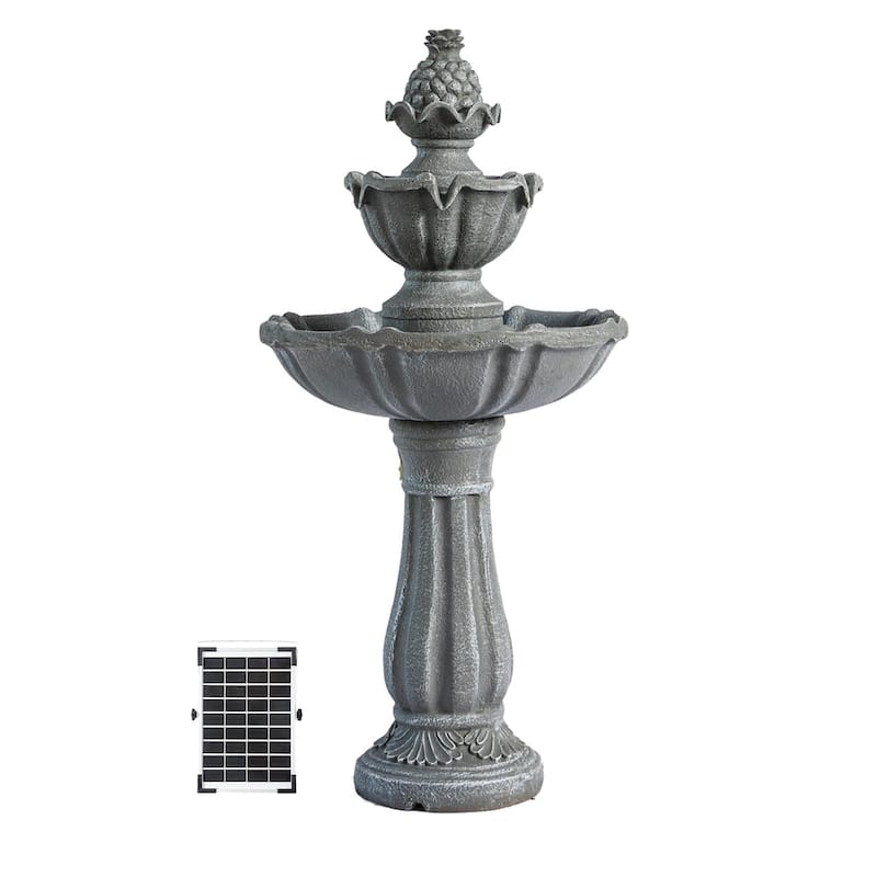 XBrand 36.2" Solar Water Fountain, 2-Tier, Grey Resin, Outdoor, With Solar Panel & Solar Pump for Home Garden Yard Décor