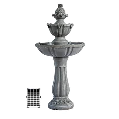 XBrand 36.2" Solar Water Fountain, 2-Tier, Grey Resin, Outdoor, With Solar Panel & Solar Pump for Home Garden Yard Décor