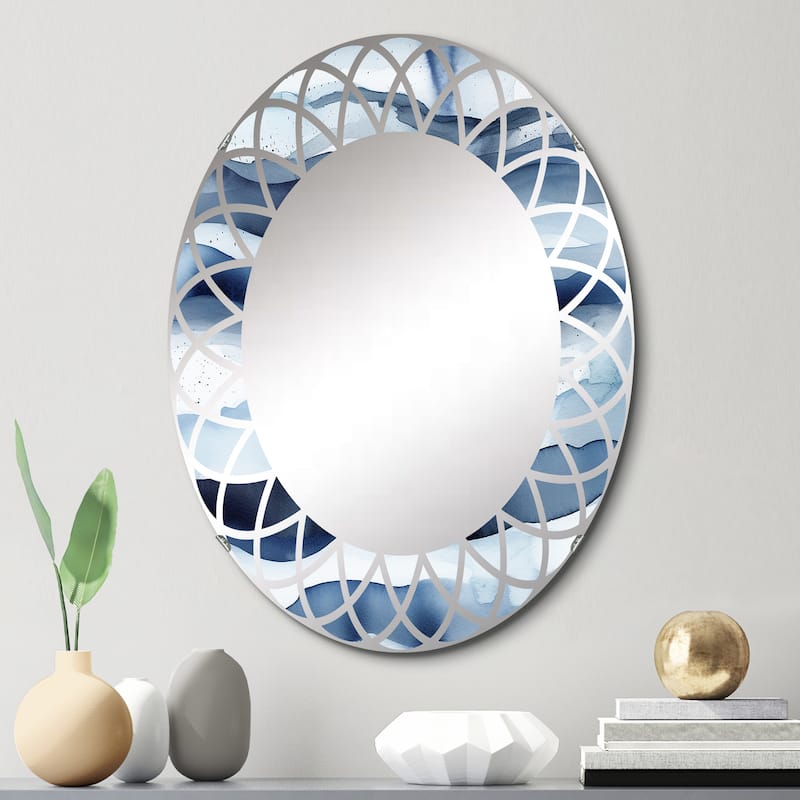 Designart "Abstract Classic Blue Waves II" Fractals Modern Wall Mirror - 20in.x30in.
