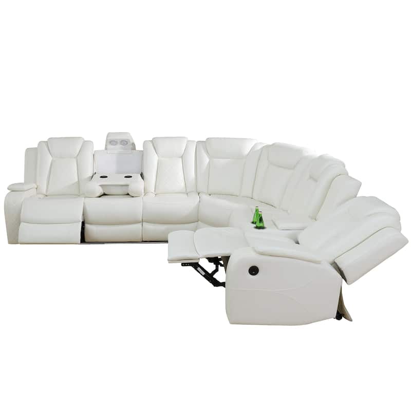 3-Piece Off-White Breathing Leather Living Room Recliner Sofa set