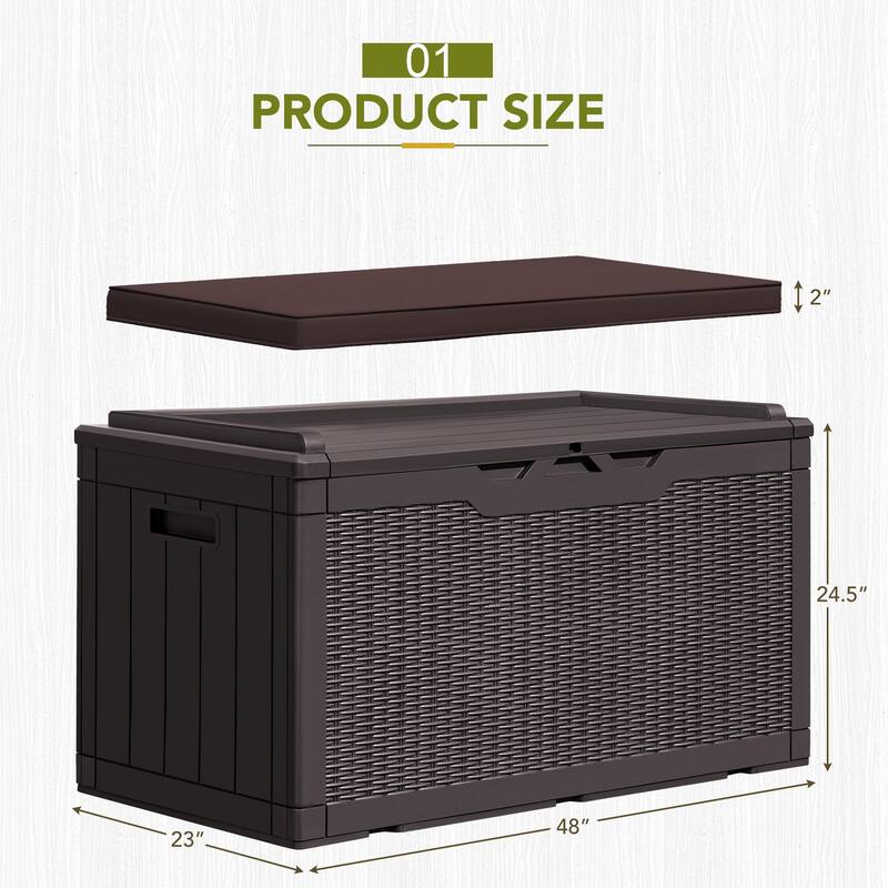 100 Gallon Resin Deck Box with Cushion,Outdoor Weatherproof Large Storage Box,Lockable Storage Container for Patio Furniture
