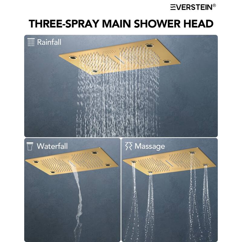 Thermostatic Shower System, 64-Color LED Mood Lighting 3-Functions Shower Head with Bluetooth Music & 6 Body Jets