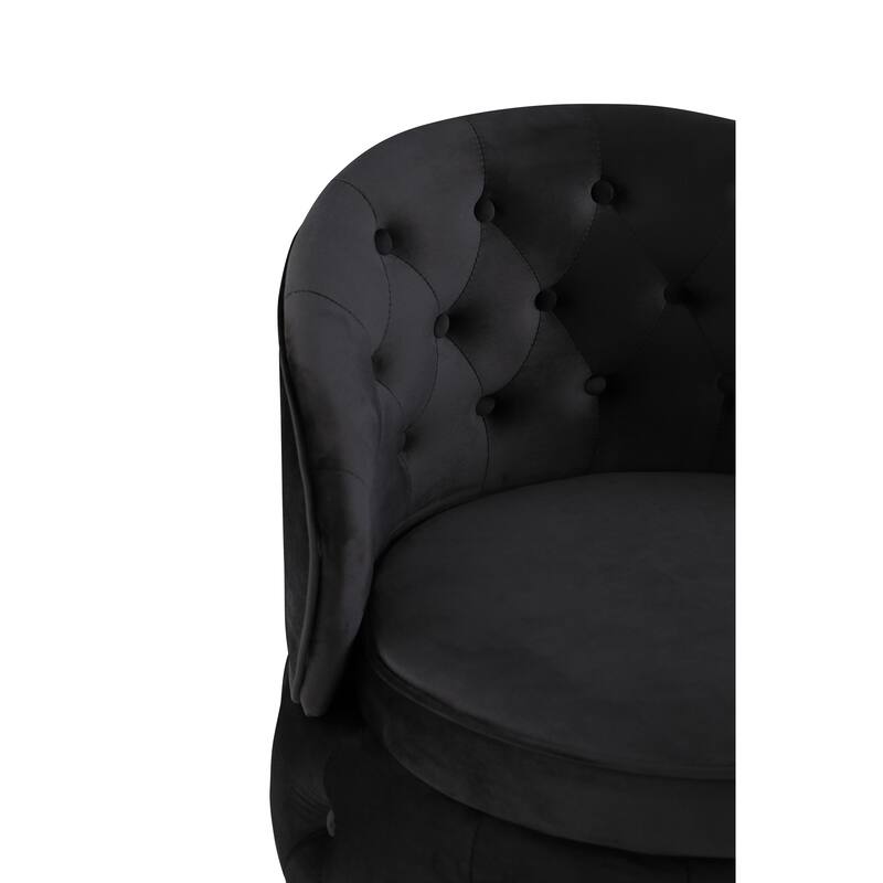 Modern 25.2" Velvet 360° Swivel Buttons Tufted Barrel Chair with Gold Stainless Steel Base and Storage