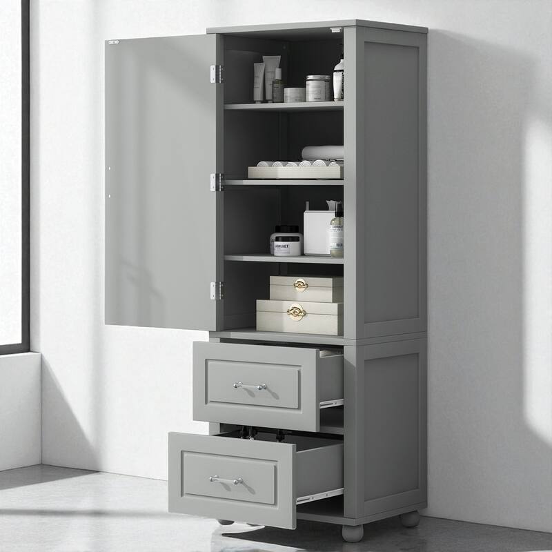 61.4" Tall Freestanding Storage Cabinet with 2 Drawers, Adjustable Shelf, MDF Board, Painted Finish