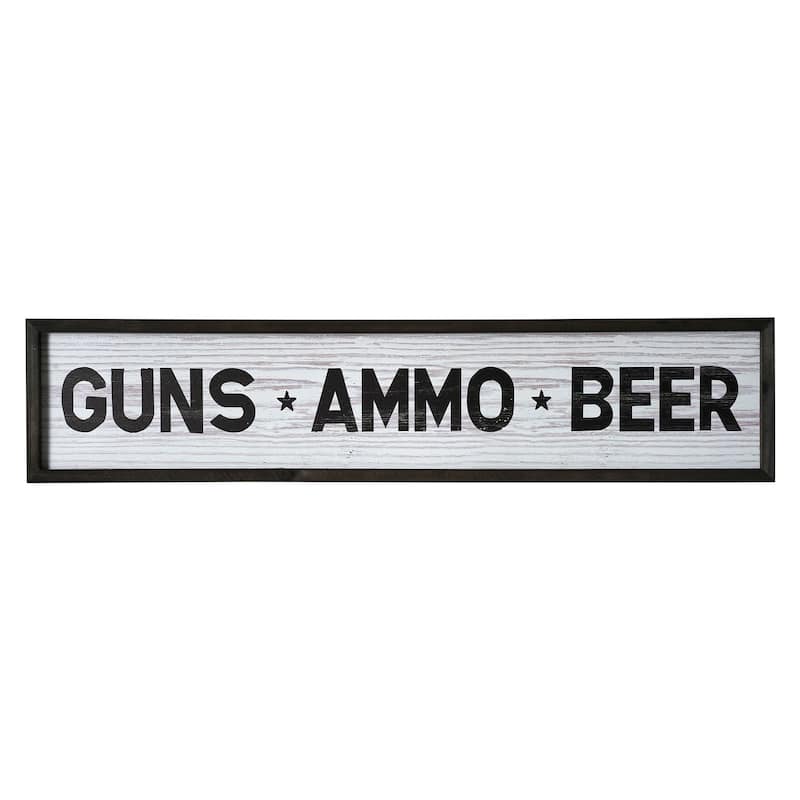 American Art Decor Guns, Ammo, Beer Wood Novelty Wall Sign - 36" x 8" - 36" x 8"