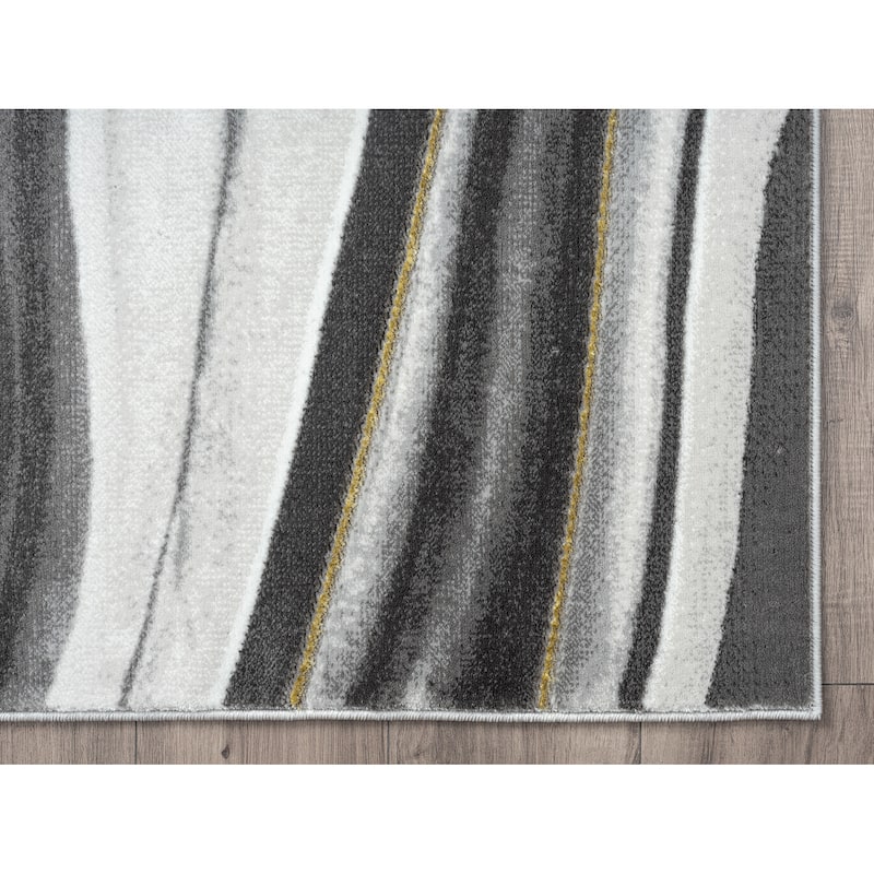 Abani Luna Contemporary Grey Gold Line Art Area Rug