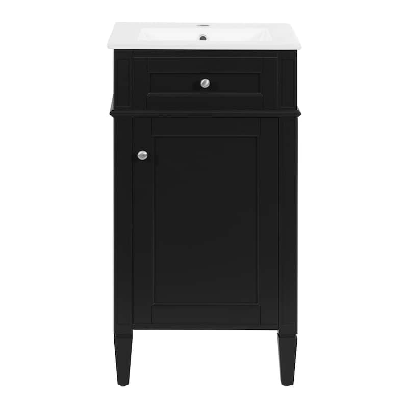 18" Freestanding Single Bathroom Vanity with Ceramic Sink, French Style Cabinet with Soft Close Door