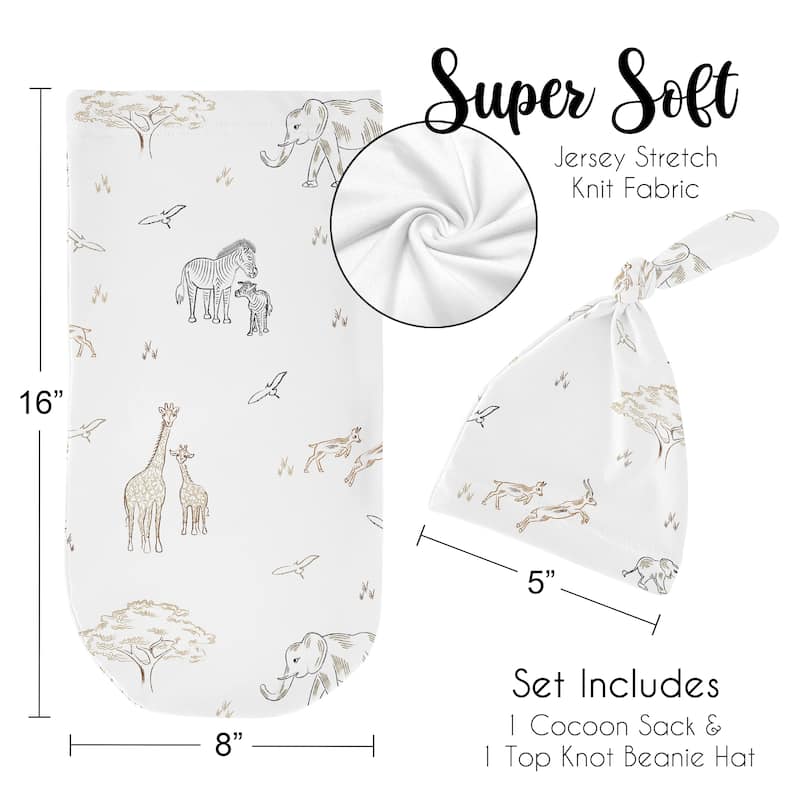 Sweet Jojo Designs Jungle Safari Animal Boy Girl Gender Neutral Unisex Baby Cocoon and Beanie Hat Sleep Sack 2p Elephant Giraffe