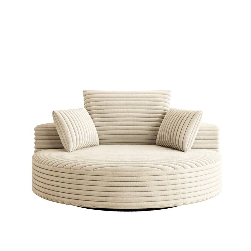 55'' L Corduroy Round Single Swivel Chair, Chaise Lounge with Pillows