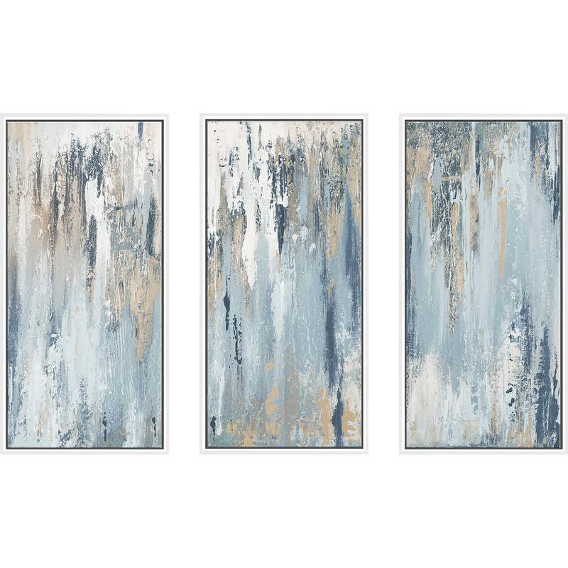 "Blue Illusion I" Print in Floating Canvas, Set of 3 - Blue