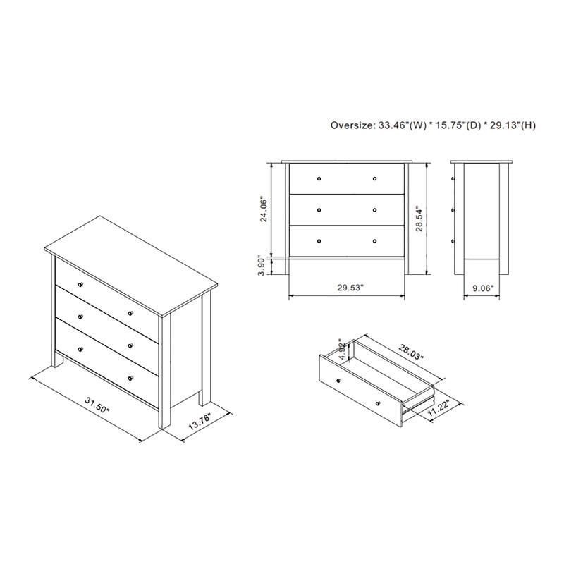 DH BASIC Transitional 34-inch Wide 3-Drawer Neutral Youth Dresser by Denhour