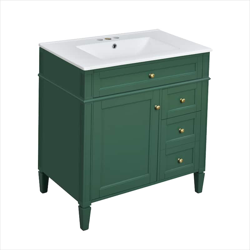 30 inch MDF Freestanding Bathroom Vanity Set with Integrated Sink and Drawers - 30" x 18"