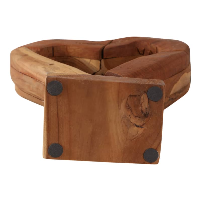 Teak Wood Heart Sculpture Natural Texture Rectangular Base - 15" Brown - 11.25" x 4" x 14.5"