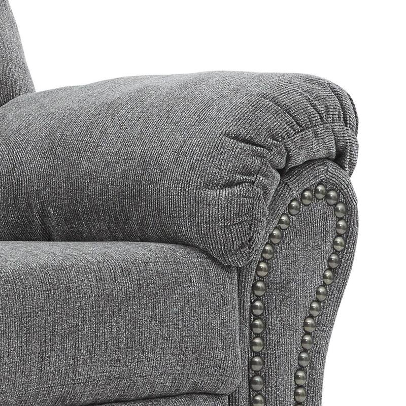 Nickel Nailhead Trim Fabric Upholstered Rocker Recliner, Gray