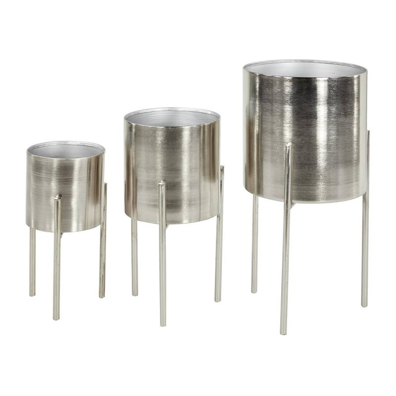 Metal Indoor Outdoor Planter with Removable Stand - Set of 3 Gold, Silver, Black, White, Teal, Yellow - Roche River Decor