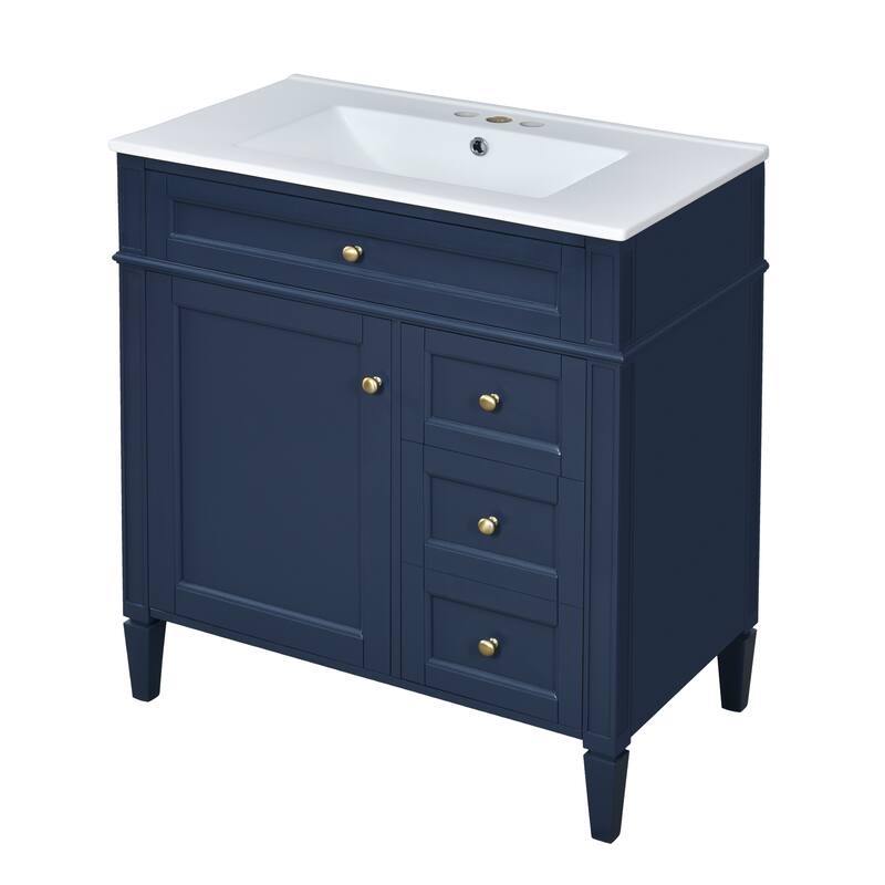 Single Sink Vanity for Bathroom Storage Cabinet with Tip-out Drawer, Small Drawer, Large Drawer, Door Rack and Adjustable Shelf