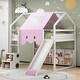 preview thumbnail 30 of 53, Kids Loft Bed with Slide & Ladder, House-Shaped Frame, Storage Shelves, Twin/Full, Natural/Beige