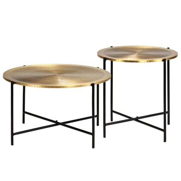 slide 2 of 7, Table Set 2 Pcs Mental-Covered MDF Industrial Dining Table Set Round