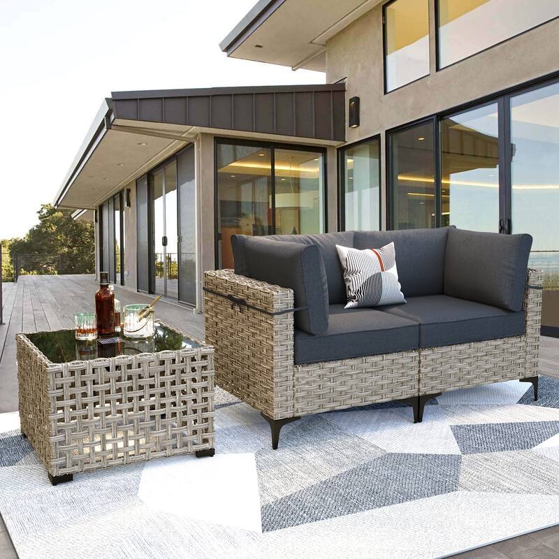 XIZZI 3-piece Rattan Wicker Patio Furniture Set with Coffee Table - Black