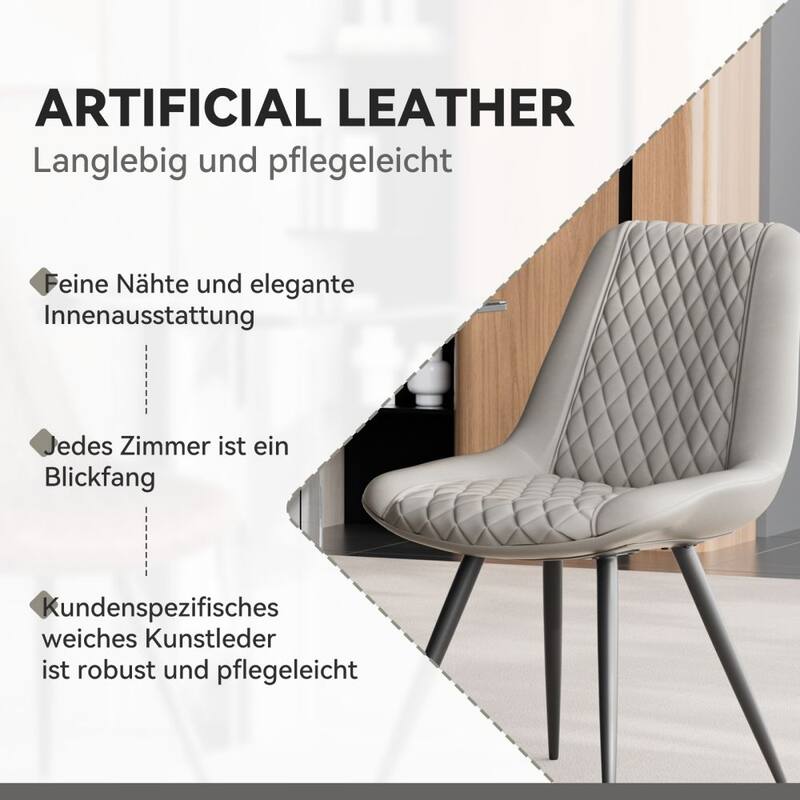 Leather Dining Chair with Metal Legs （Set of 2）